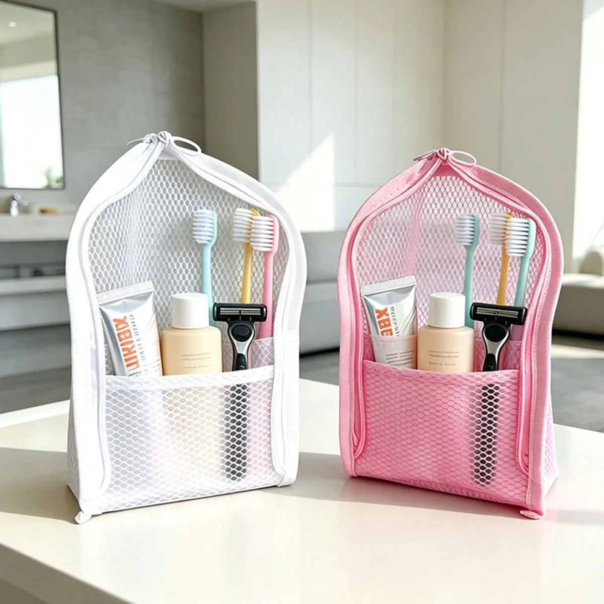 Travel Accessories Organizer Bag - Standing Mesh Toiletry Bag for Travel