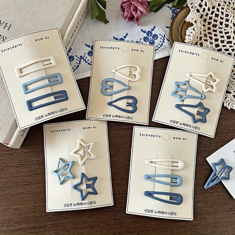 Travel Accessories Aesthetic - 15pcs Matte Hair Clips Cute Gray-Blue